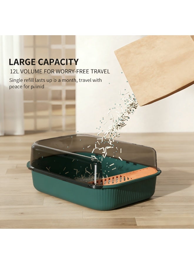 EPET Cat Litter Box with Anti-Scatter Fence Design - Easy Clean Plastic Kitty Toilet (Retro Green) - Image 4